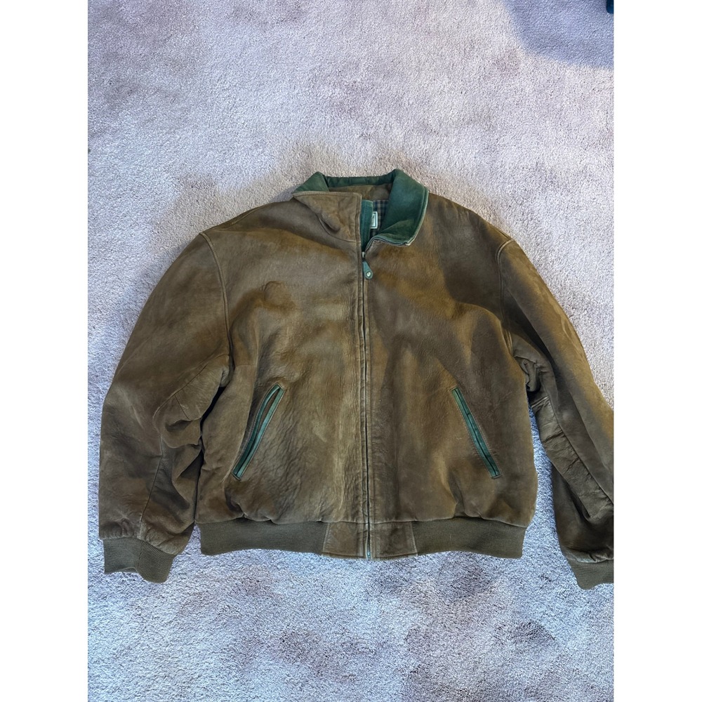 Vintage LL Bean Leather Bomber Jacket Brown Thinsulate Plaid Lined Made in USA
